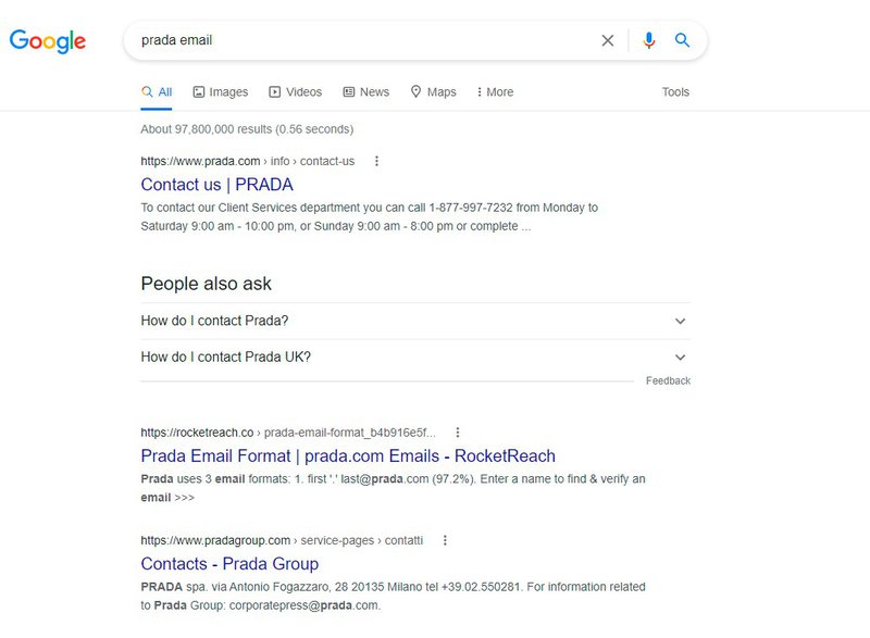 prada email google search results