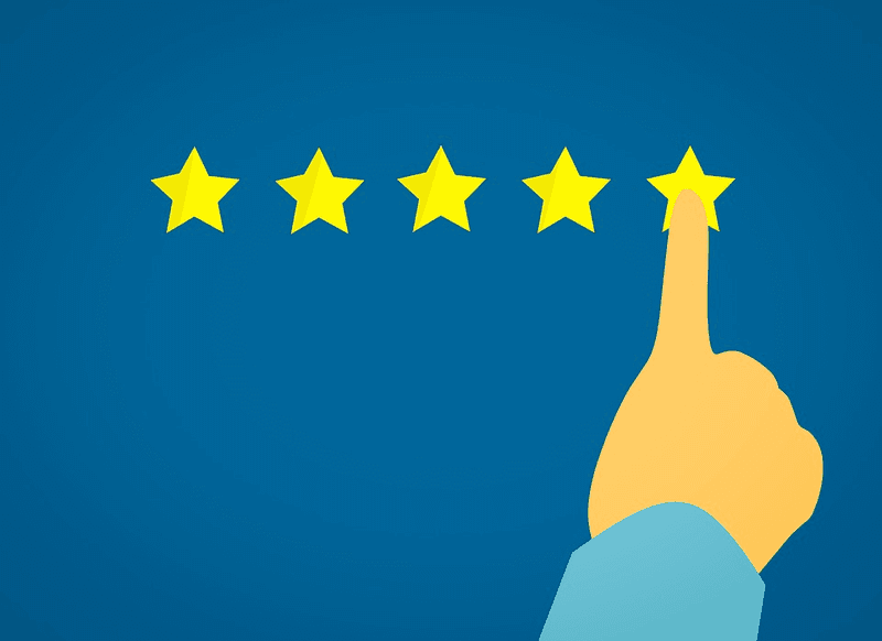finger pointing at a 5 star rating graphic 