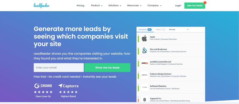 leadfeeder homepage